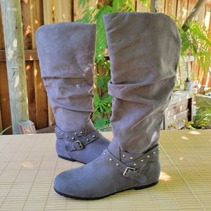 Gray Knee High Boots